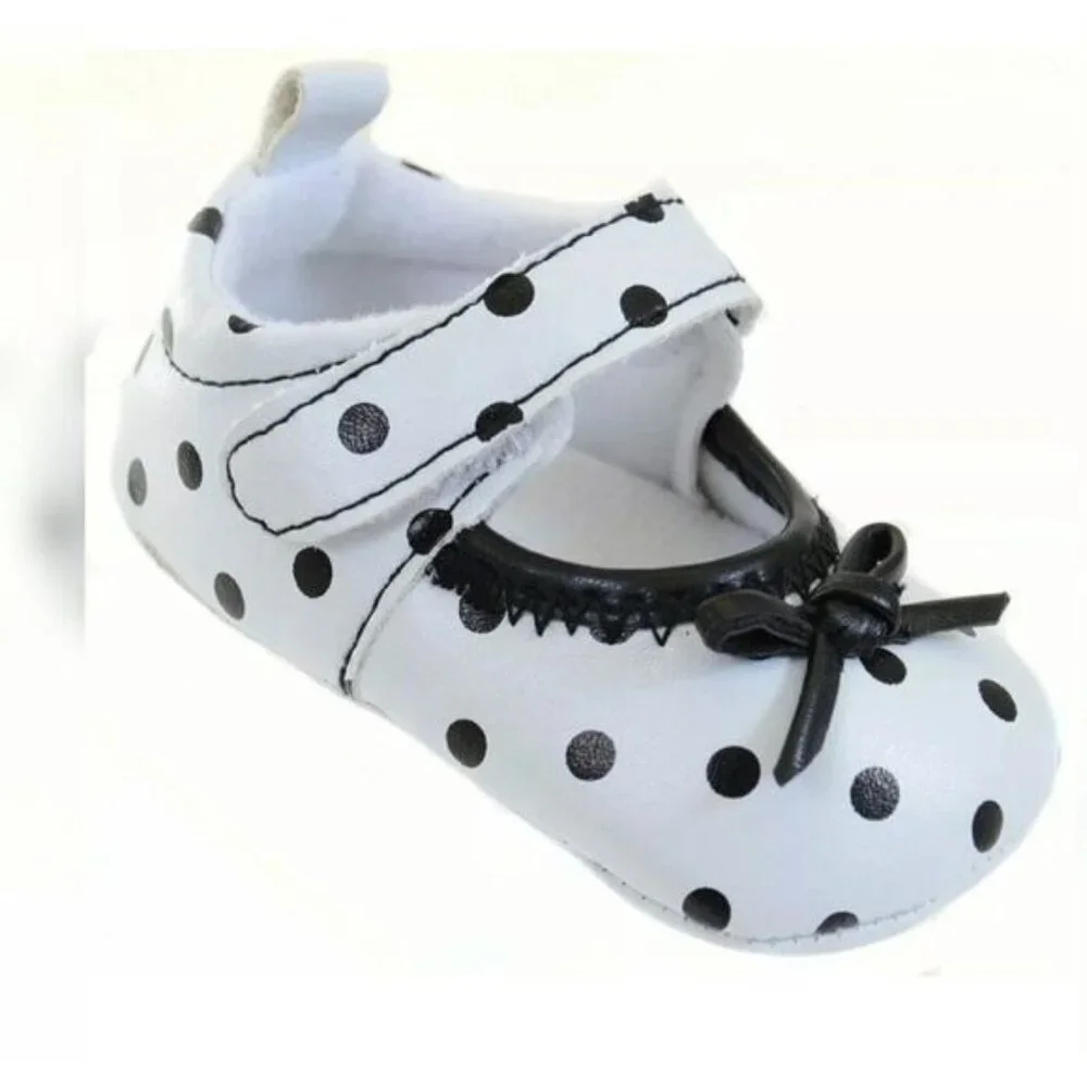 Baby Girl Infant Black White Polka Dot Darling Mary Jane Crib Shoes Bows